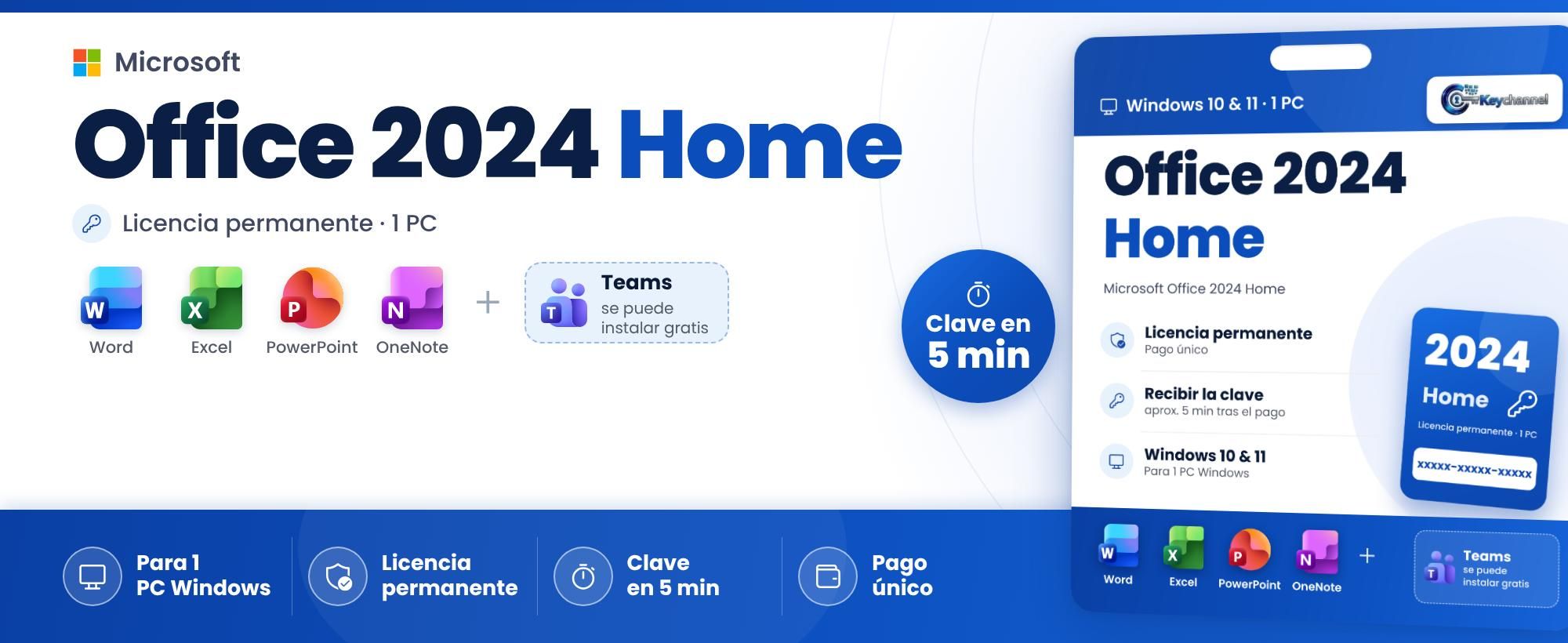 Office 2024 Home licencia permanente para 1 PC con Word, Excel, PowerPoint y OneNote