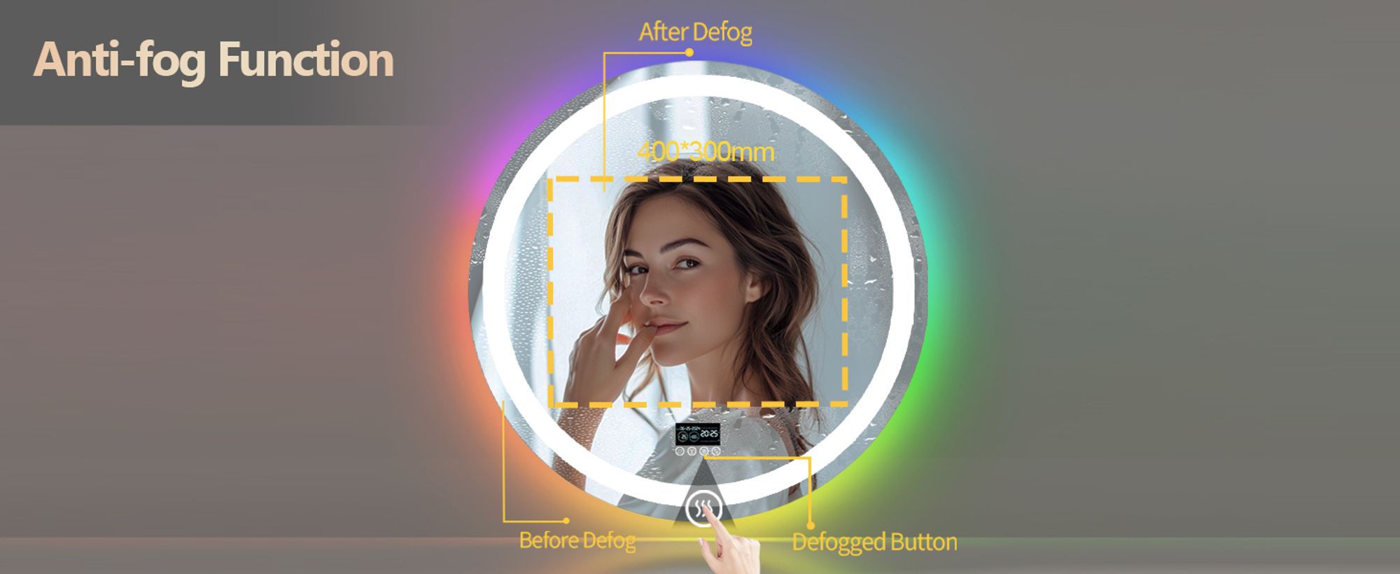 WISFOR LED Badspiegel Rund mit Bluetooth Lautsprecher, 80cm RGB Wandspiegel Badezimmerspiegel mit Beleuchtung dimmbar Beschlagfrei Touchschalter