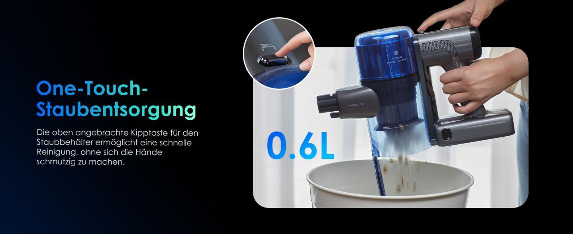 Tineco PURE ONE S70 Akku Staubsauger, 200 AW, LED, 3DSense Pro Reinigungssystem, 95 Min. 6-stufiges Filter, ZeroTangle-Bürste, Handstaubsauger