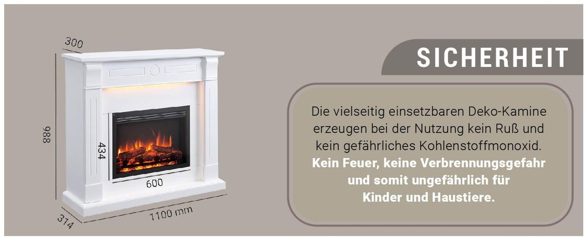 Elektrokamin Standkamin BALDERIA Hikaru – Heizung bis 2000 W, weiss