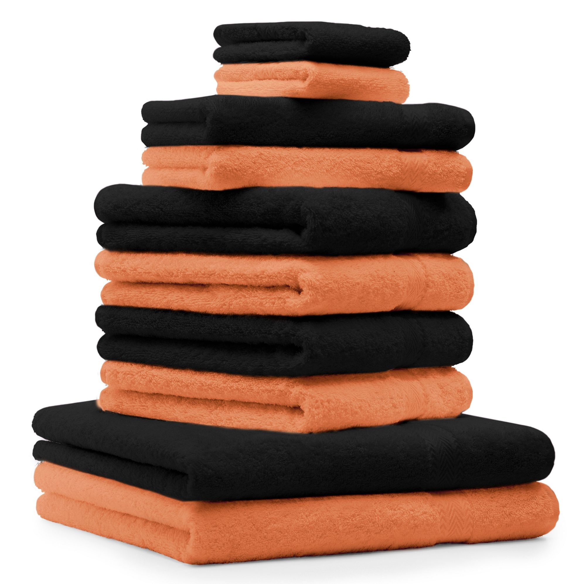 Betz 10-tlg. Handtuch-Set PREMIUM CLASSIC in orange und schwarz