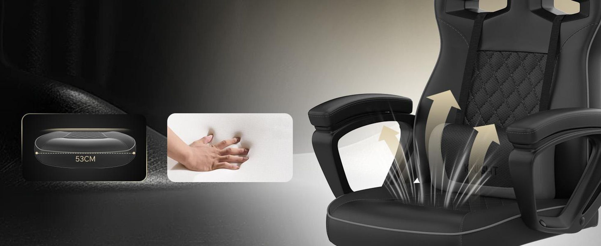 SENSE7 Knight Ergonomická herní židle černá – PC židle, židle pro hráče, závodní počítačová židle, židle pro hráče, kancelářská židle s funkcí houpání, nosnost do 120 kg