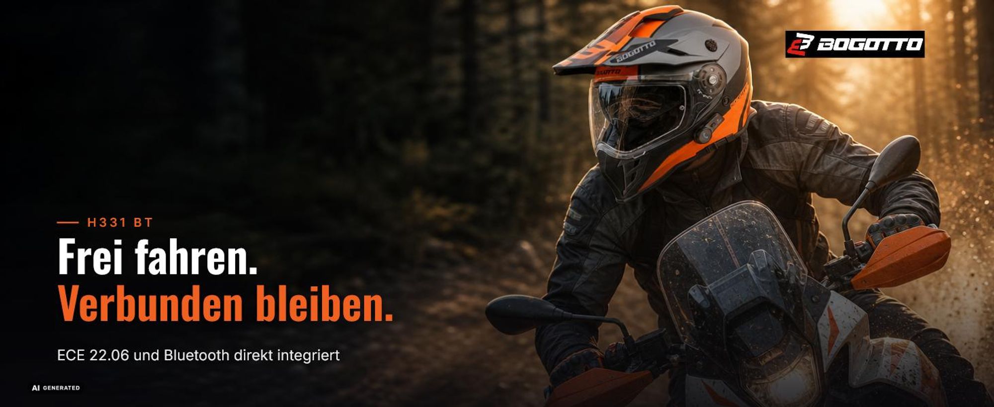 Bogotto H331 BT Tour EVO Bluetooth Enduro Helm, schwarz matt/grün, L (59/60)