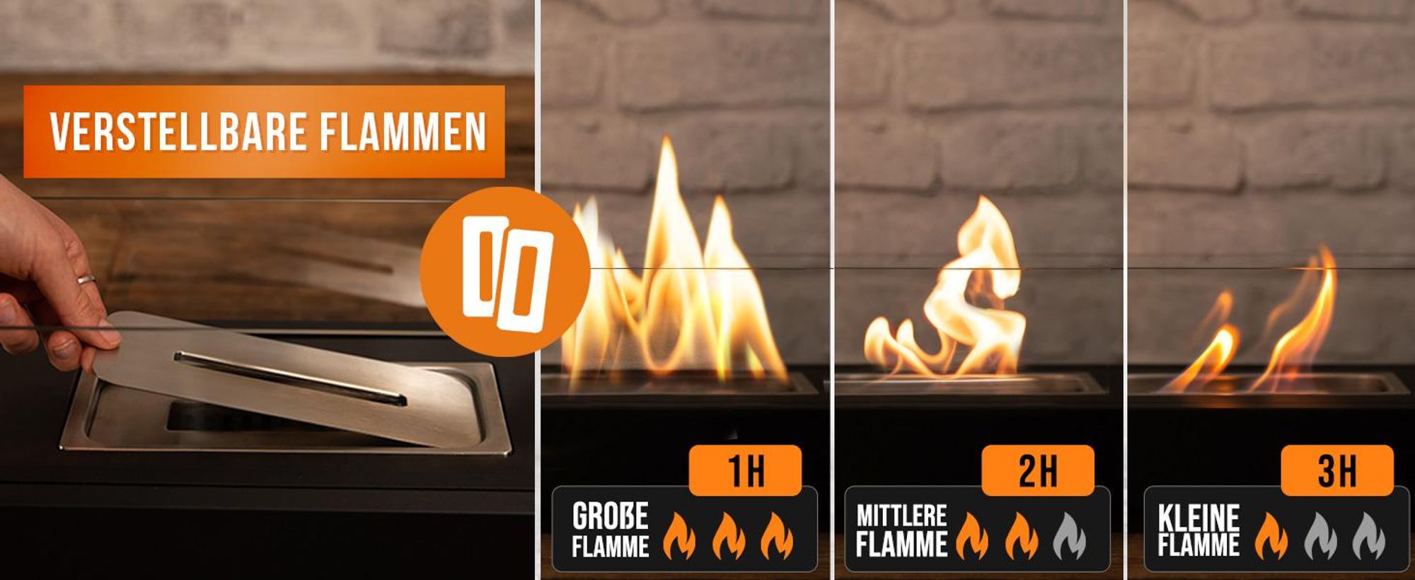Flammtal [Das Original] Bioethanol Tischkamin XL 35 cm [3h Brenndauer] – Tischfeuer für Indoor & Outdoor – Mit verstellbarer Flamme – Ethanolkamin