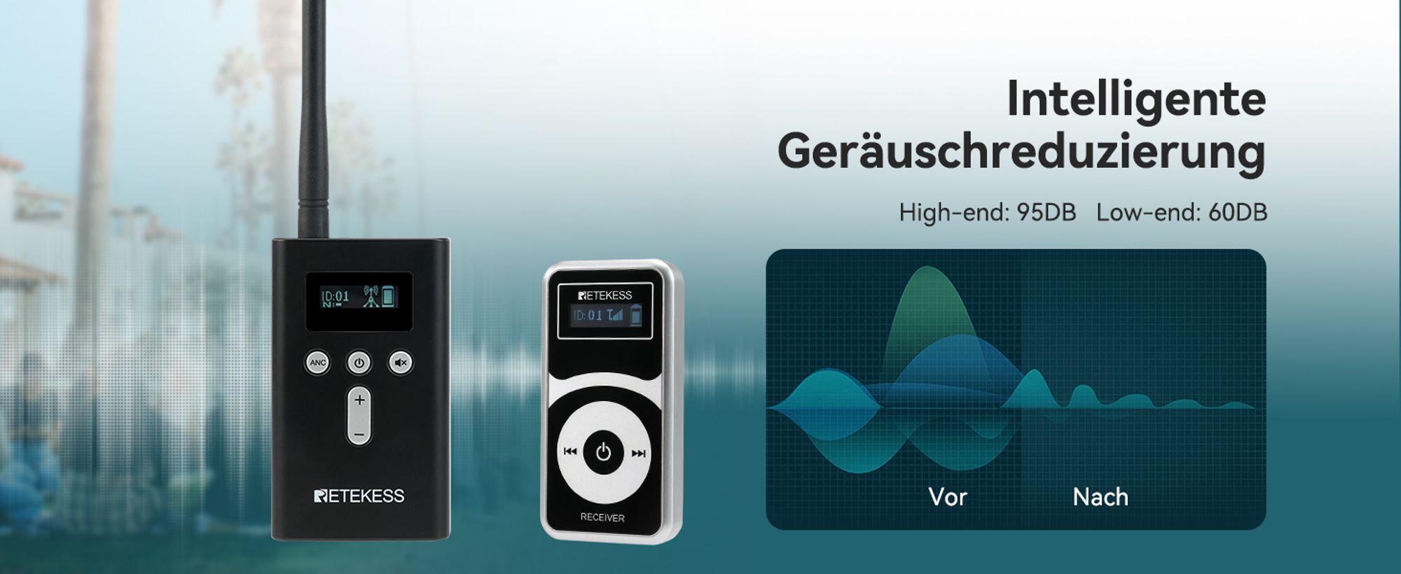 Retekess T130P Kabelloses Tour Guide System, T130 (3.0), Abgestufte Geräuschreduzierung, 160m, Audio Whisper System für Tourism Reisen, walkie talkie