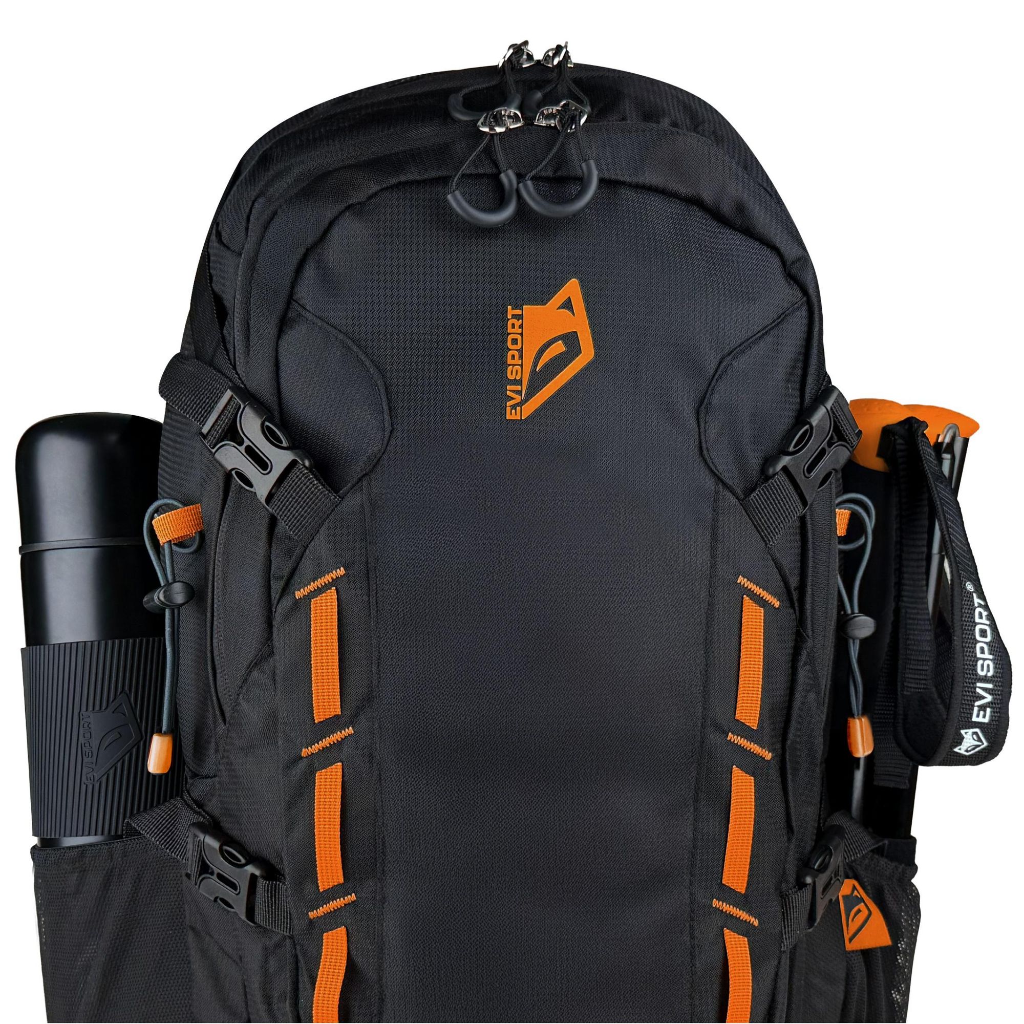 Wanderrucksack 40L Trekkingrucksack Herren & Damen, Titan-Core™ Nylon Outdoor Rucksack mit Regenschutz & Hüfttaschen, EVI SPORT Explorerpack Schwarz