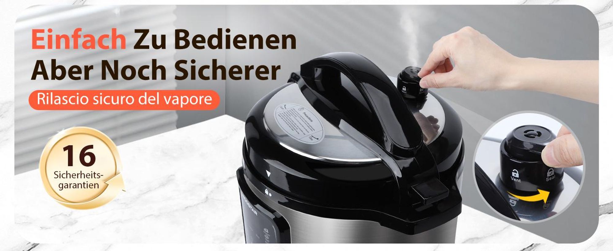 Aigostar - Reiskocher 6L Schnellkochtopf , 1000W Pressure Cooker, 18-in-1 Multikoche, 24h Timer & Warmhalte, Antihaftbeschichtung