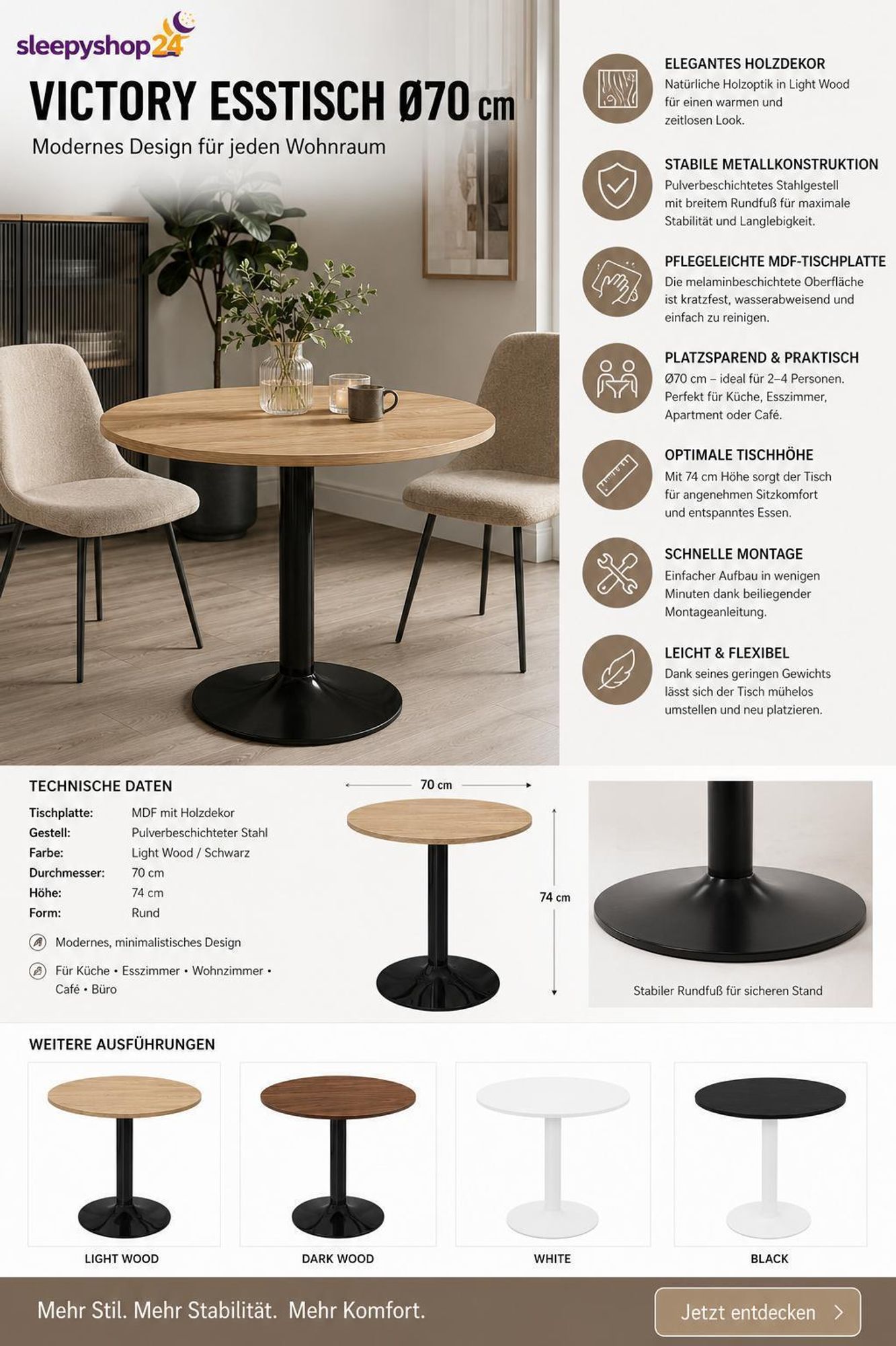 Die perfekte Größe für jedes Zimmer