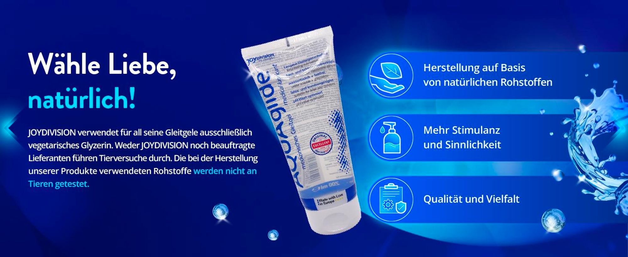 JOYDIVISION Original AQUAglide 200 ml Gleitgel Natural, Kristallklares & Veganes Gleitmittel, Ph-optimiert und Latex- Kondom -Kompatibel