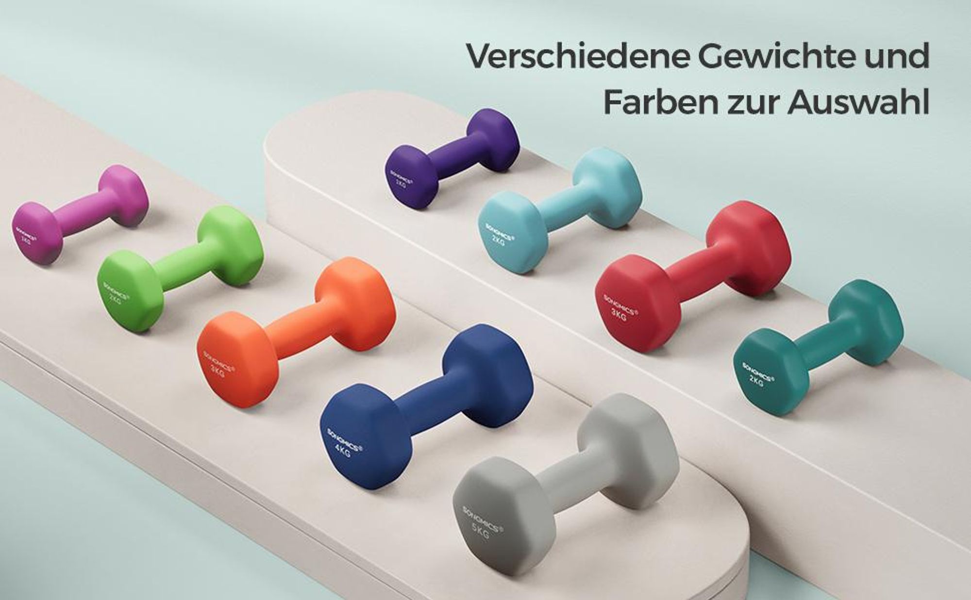 SONGMICS Hanteln, 2er Set, 2 x 3 kg, Hantelset, Kurzhanteln, Hexagon, Neopren-Beschichtung, Krafttraining, Workout, Fitnesstraining, für Zuhause