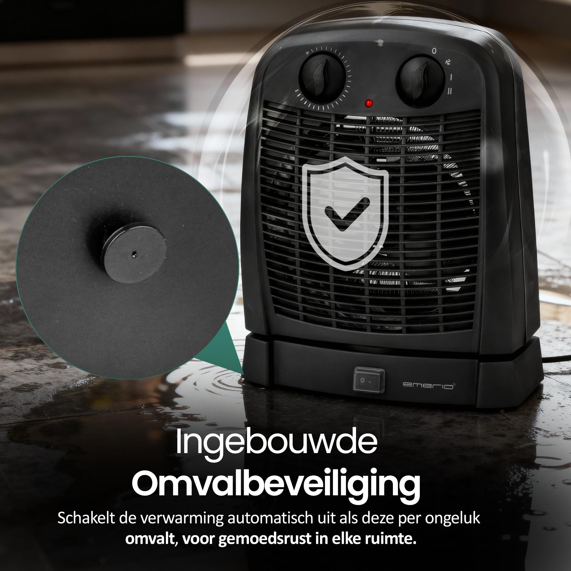 Emerio Ventilatorkachel – 20 m² – 2 Standen – Oscillatiefunctie – Omvalbeveiliging – Ventilatiefunctie – IP21 – 2000 W – FH-111910.2