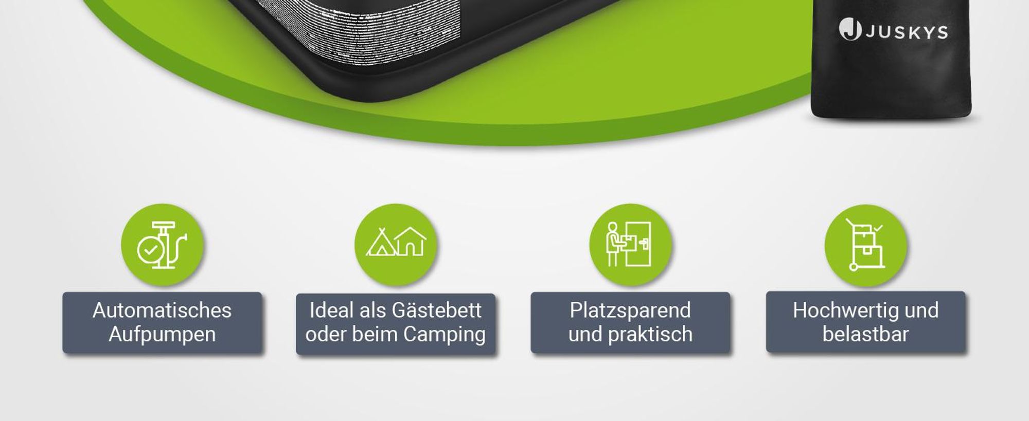 Juskys Luftmatratze Sapri L in Schwarz - 2 Personen Luftbett selbstaufblasend - integrierter Pumpe