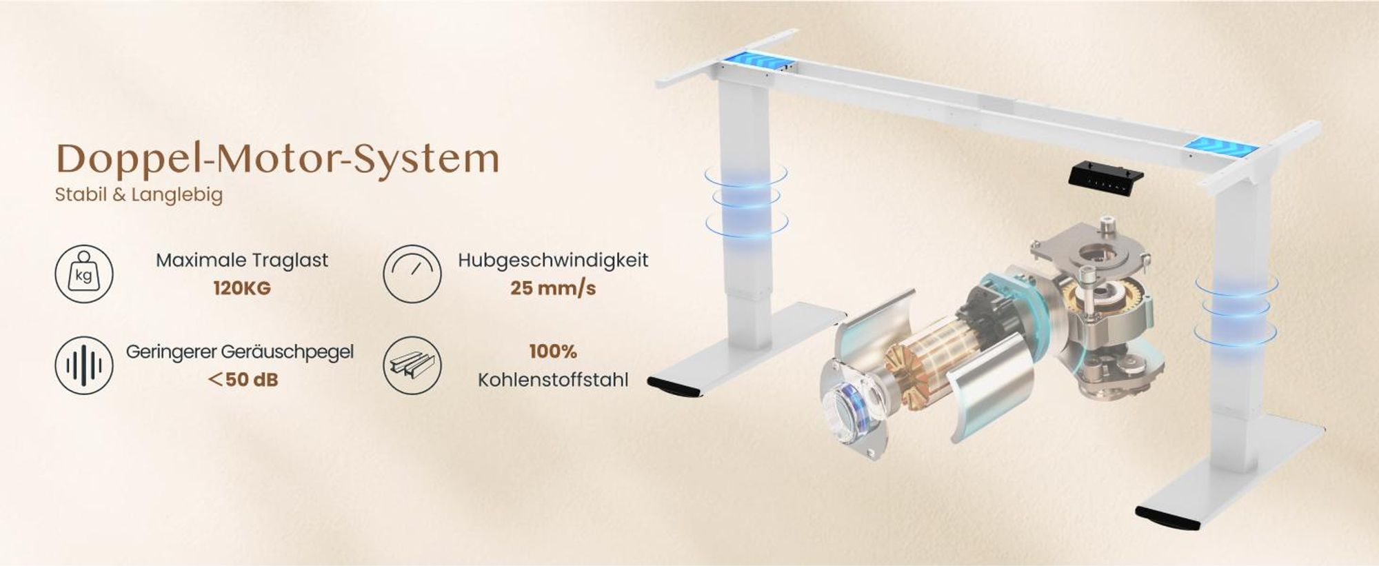 FLEXISPOT QB2 Höhenverstellbarer Schreibtisch Elektrisch 180x80cm, mit Monitorhalterung, 2 STARKE MOTOREN, 120 kg Tragkraft, 4 Memory-Funktion (Weiß)