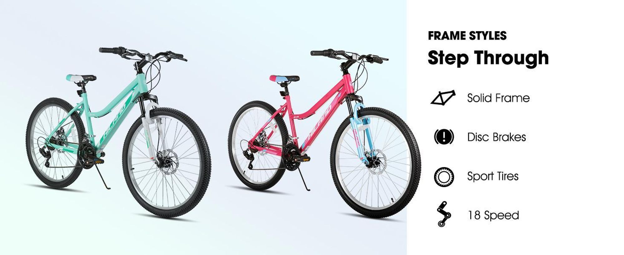 Hiland 26 Zoll Damen Mountainbike, 18 Gänge Federgabel MTB mit 18-Gang-Getriebe und gefederte Vorderradgabel, doppelte mechanische Scheibenbremsen