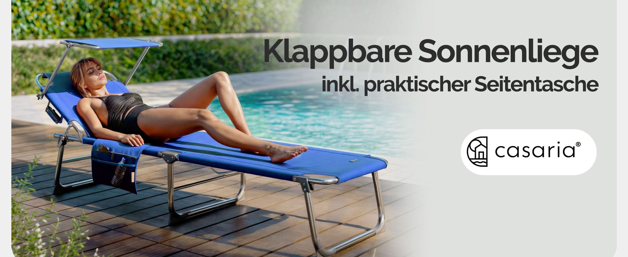 CASARIA® Sonnenliege Klappbar Wetterfest Aluminium Gartenliege Mit Dach 150 kg Belastbar Seitentasche Tragegriff Liegestuhl Relaxliege Garten Blau