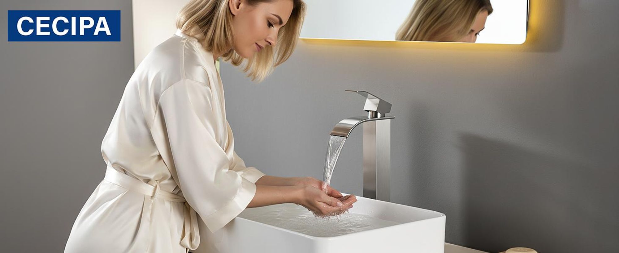 Wasserfall Waschtischarmatur Hoch, 304 Edelstahl Gebürstet, Bleifrei Kalt Warm, Cecipa, Badarmatur Mischbatterie, Wasserhahn Bad, Waschbeckenarmatur