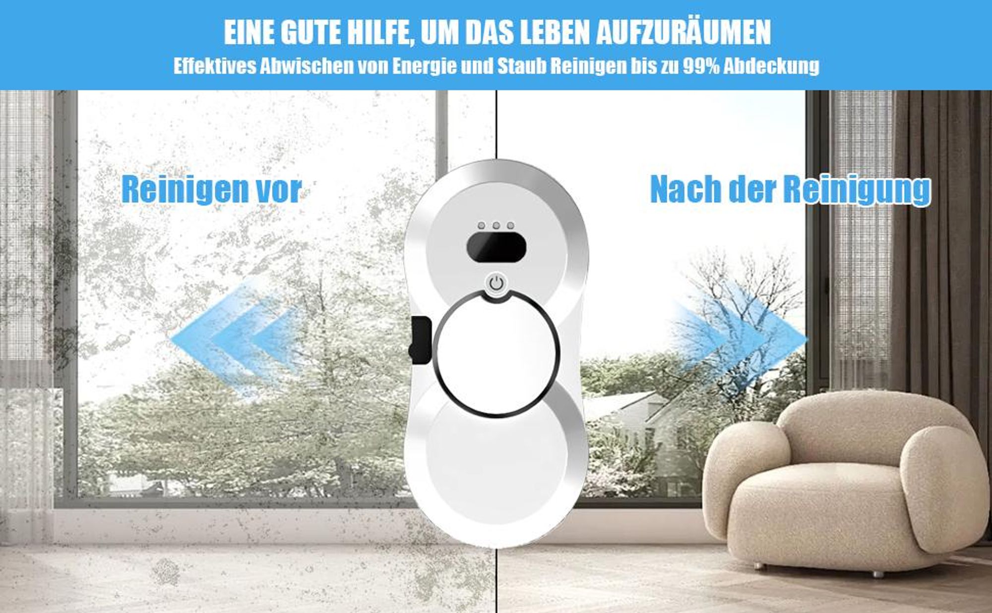 Fensterputzroboter, Automatischer Fenstersauger, Fensterputzer, Fensterreiniger Roboter, 5600Pa, Intelligentes Kantenerkennungssystem, Wasserstrahl