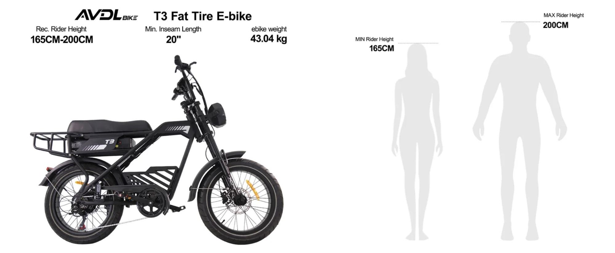 T3 E-Bike Fatbike Cityrad 20×4,0" 62 Nm Elektrofahrrad, 873 Wh, 150kg, bis zum 80km, Shimano 7-Gang, Scheibenbremsen, LCD & LED, NFC, Pedelec 25 km/h