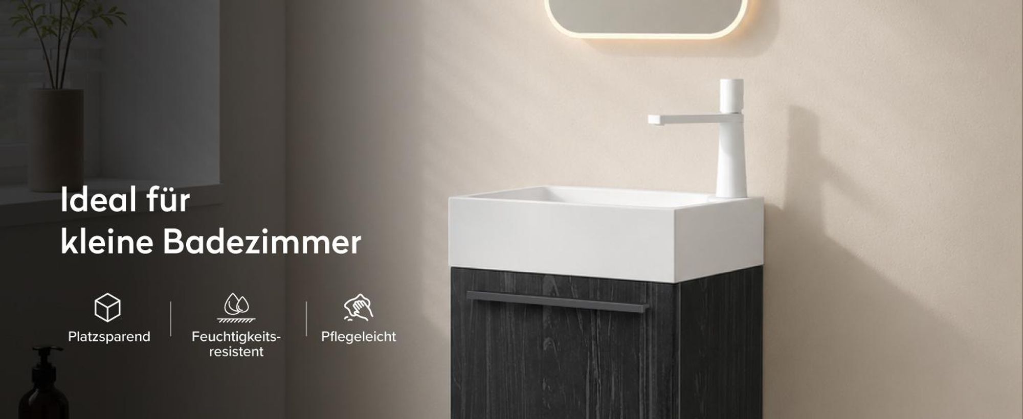 doporro Badmöbelset Waschbecken-Unterschrank für Gäste-WC 46cm in Anthrazit matt Design Waschplatz Wandmontage inkl. LED-Spiegel Pisa02