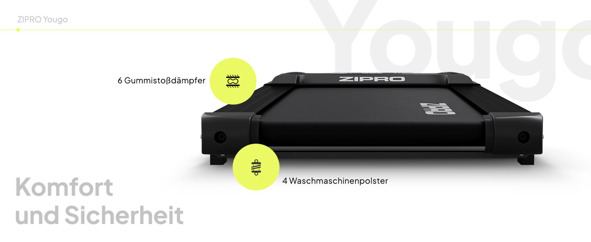 Zipro Laufband Yougo – Elektrisches Walking Pad für Home Office & Zuhause Ultra Flach für unter das Bett Fernbedienung & Bluetooth
