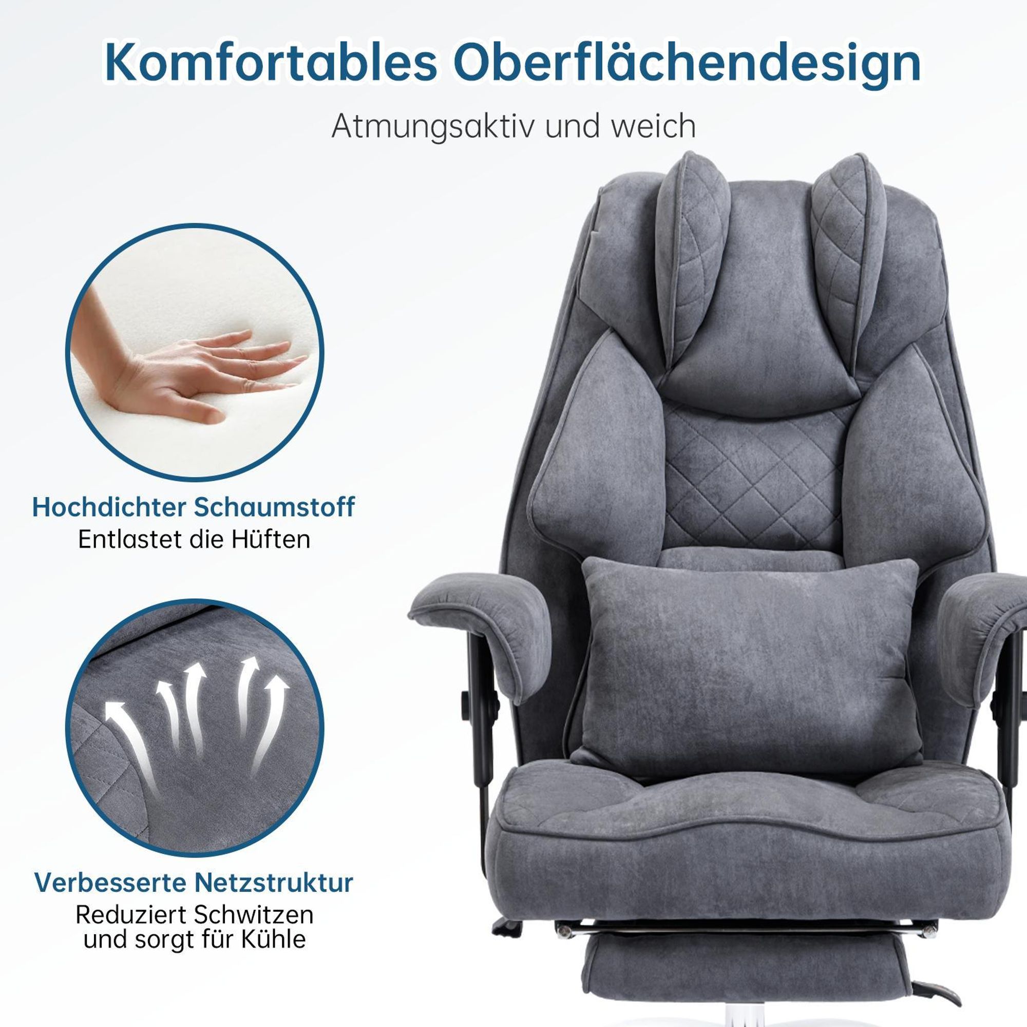 Samt-Bürostuhl mit hochdichtem Schaumstoff und atmungsaktiver Stoffoberfläche