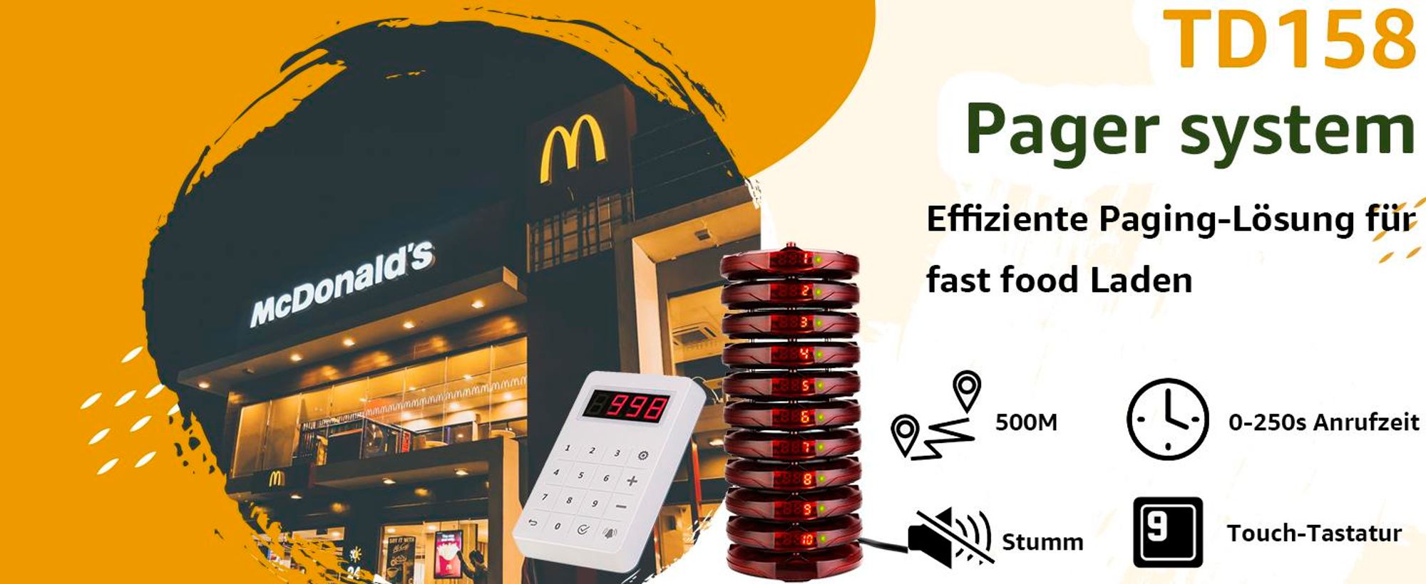 Retekess TD158 Pager System, Pager Rufsystem, LED-Röhrenanzeige, 4 Anrufmodi, Akku mit Großer Kapazität, Stumme Tastatur, Restaurant Pager, Pager für klinik, Hotel(mit Digitalröhre)