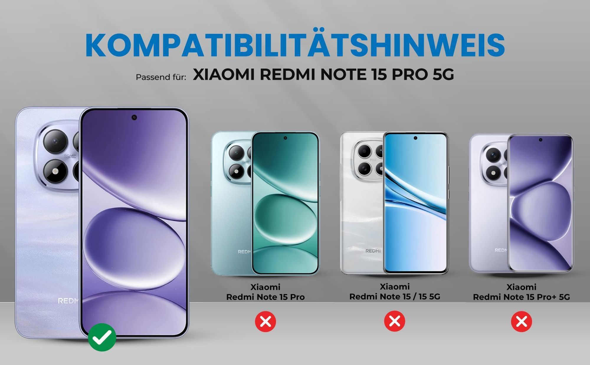 Kompatibilitätshinweise Hülle für Xiaomi Redmi Note 15 Pro 5G