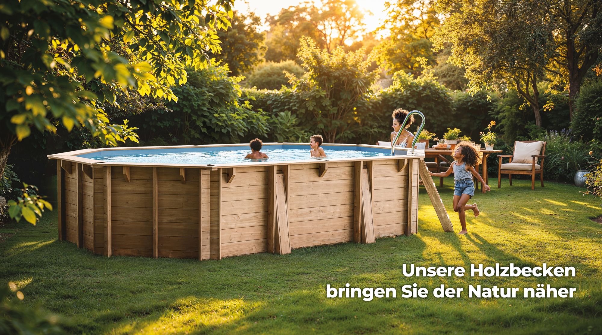 GRE Ovaler Echtholzpool Serie MACADAMIA, 632 x 335 x 130 cm