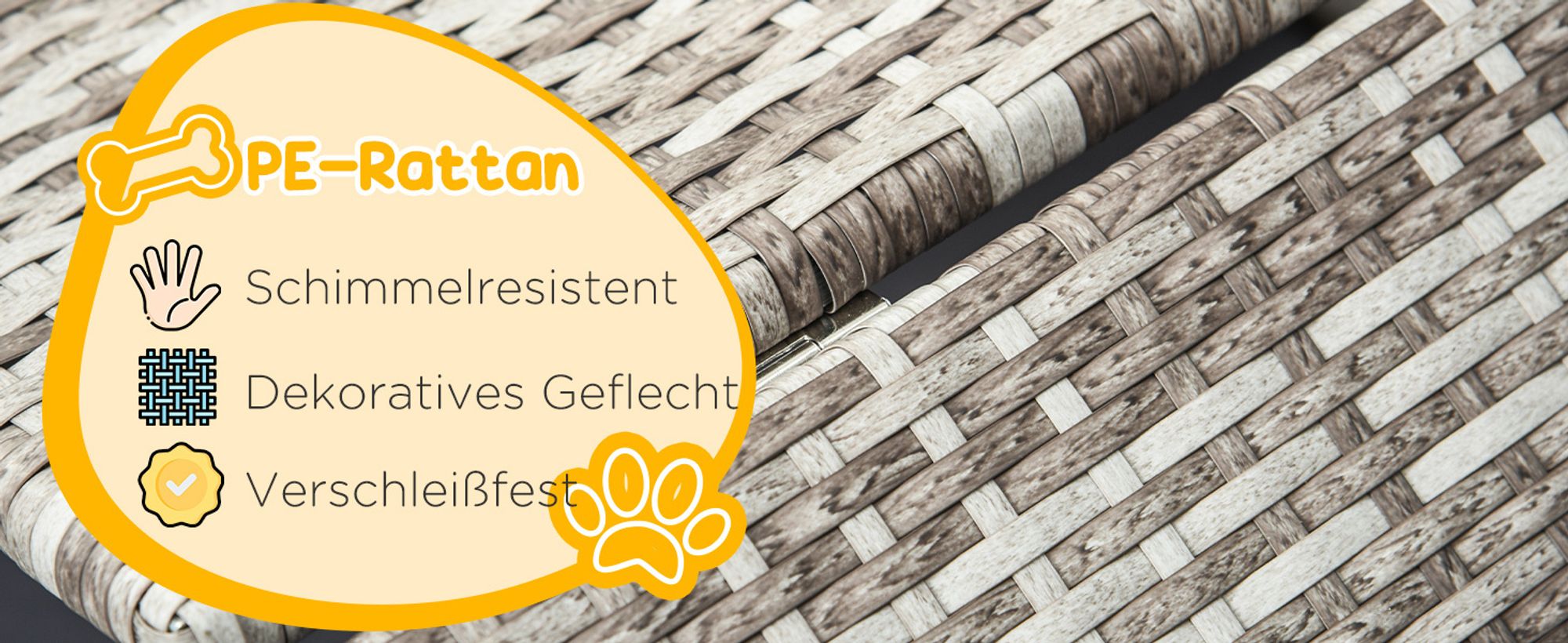 PawHut Rattan Hundehaus Hundebett mit Kissen Hausform Outdoor Hundehütte Grau