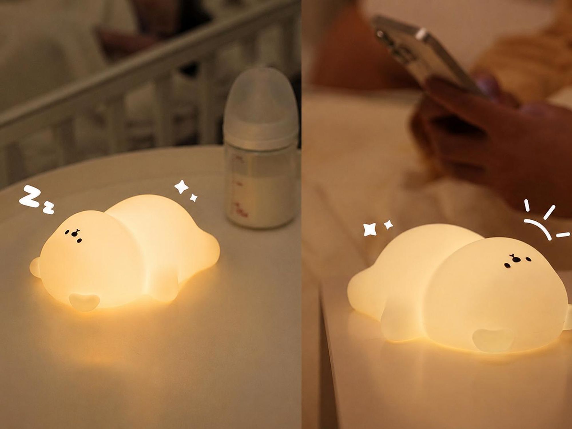 Nachtlicht Bärenform, Farbwechsel-Licht mit Regenbogeneffekt, Touch-Steuerung durch Tippen & Kneten, BPA-freies Silikon, USB-C, 1200mAh