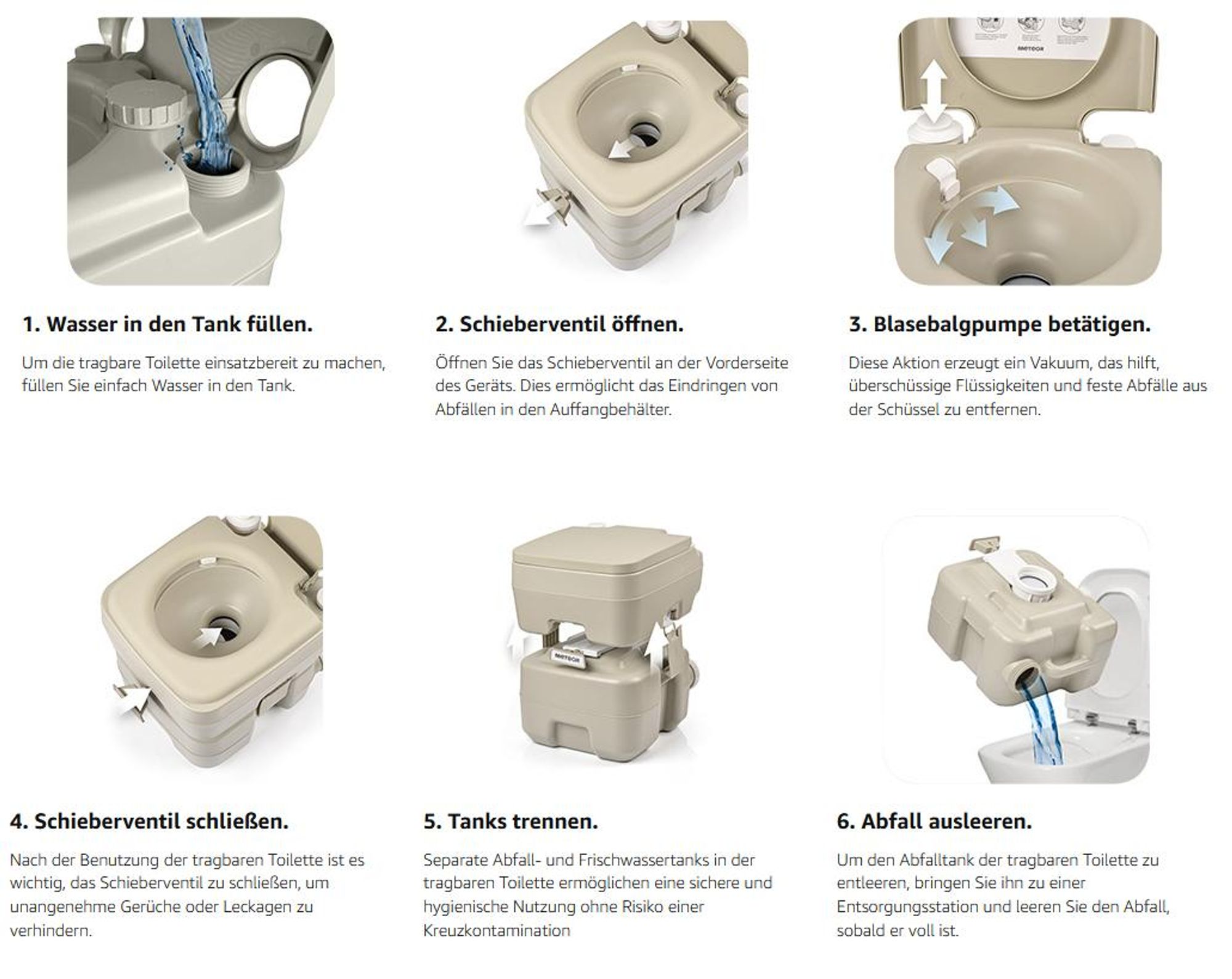 Campingtoilette, Tragbare Toilette, Reisetoilette Meteor 20L mit Spülung