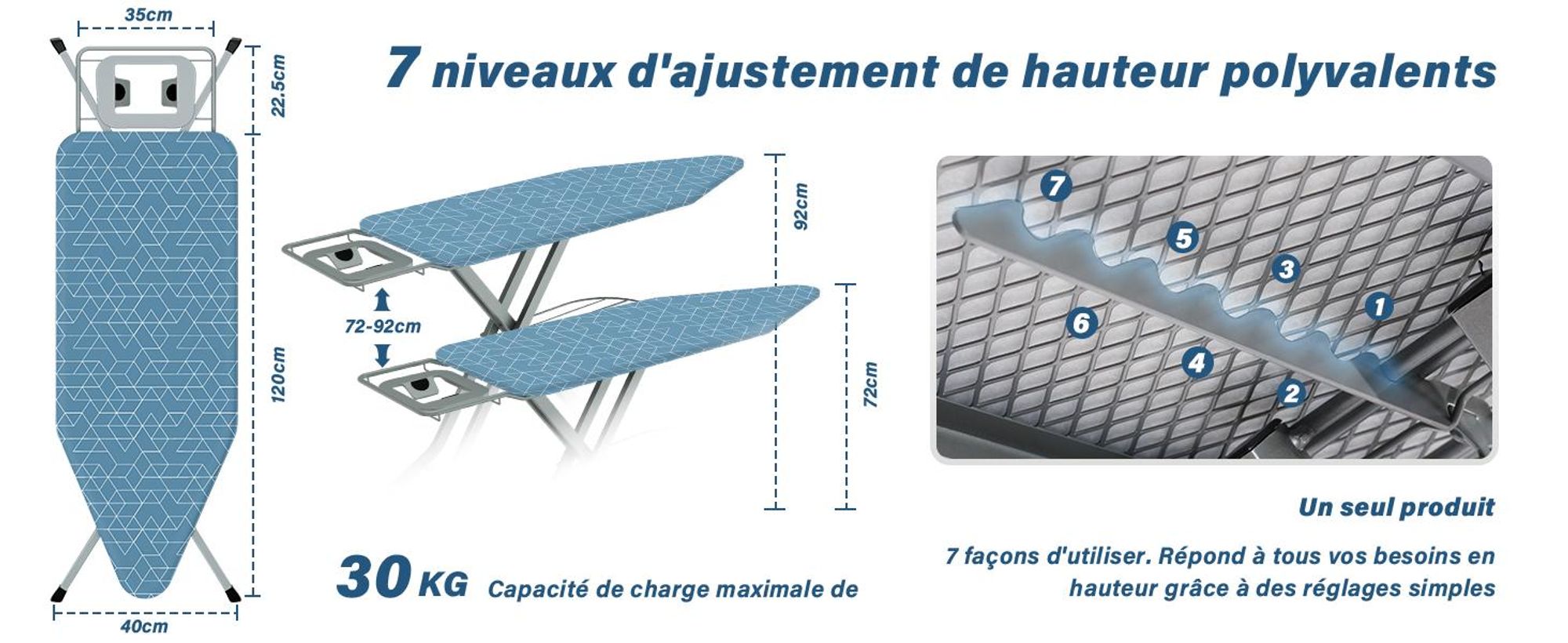 STANEW Bügelbrett 120 x 45 cm,Klappbares Bügelbretter Bügeltisch für Dampfbügeleisen,mit 2 Bezügen aus Baumwolle,Sicherheitsschließsystem
