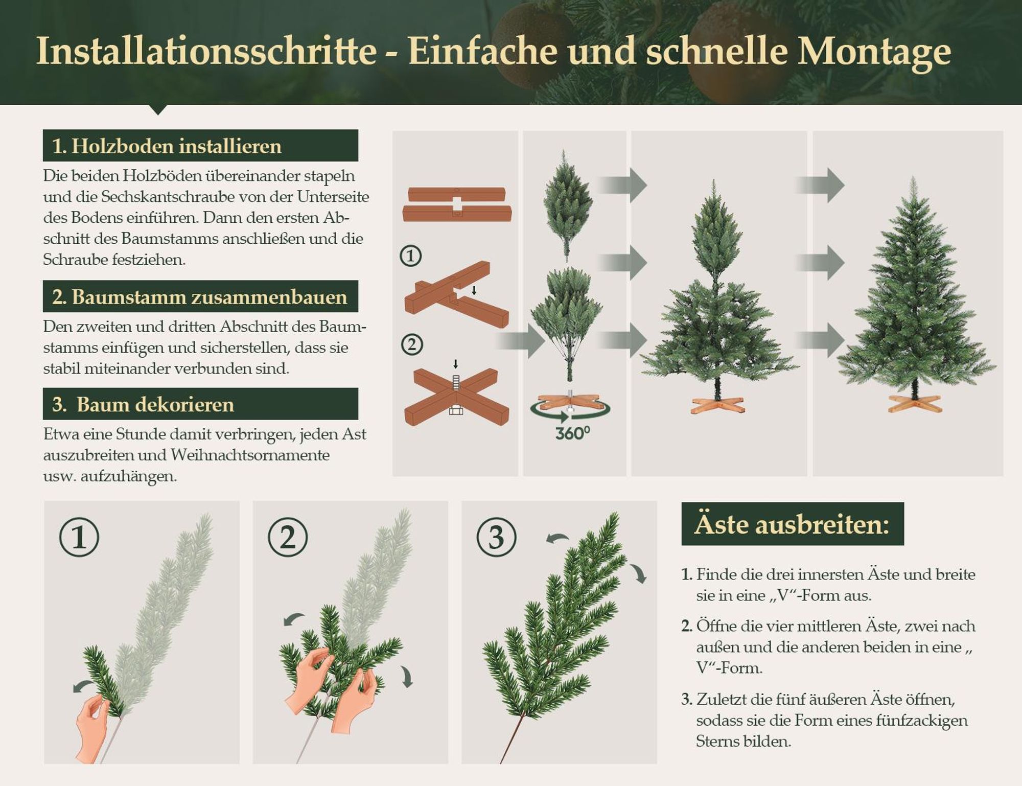 Salcar Premium Weihnachtsbaum Künstlich XL 150 cm Nordmanntanne Tannenbaum mit Holzständer und Klappsystem