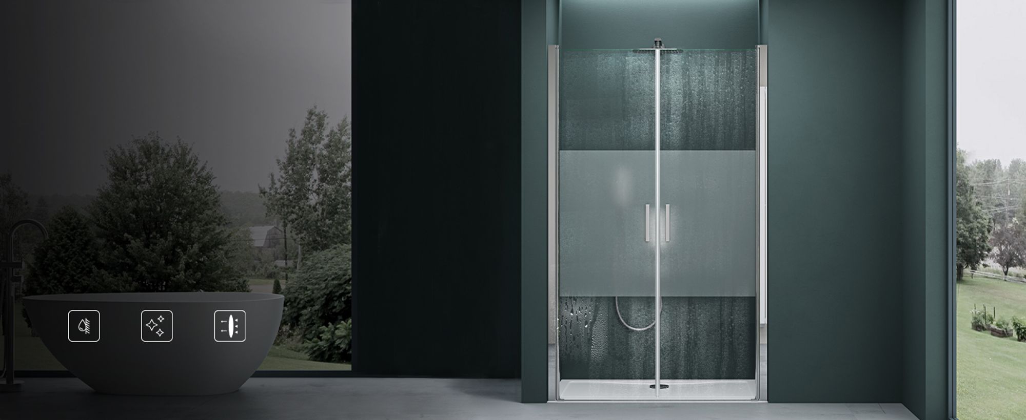 Mai & Mai Duschtür Nischentür dusche Duschabtrennung Duschkabine Schwingtür 180° Doppeltür 6mm ESG Nano-Beschichtung Vollsatiniert mit Hebe- und Senkmechanismus 100x195cm Ter24VS