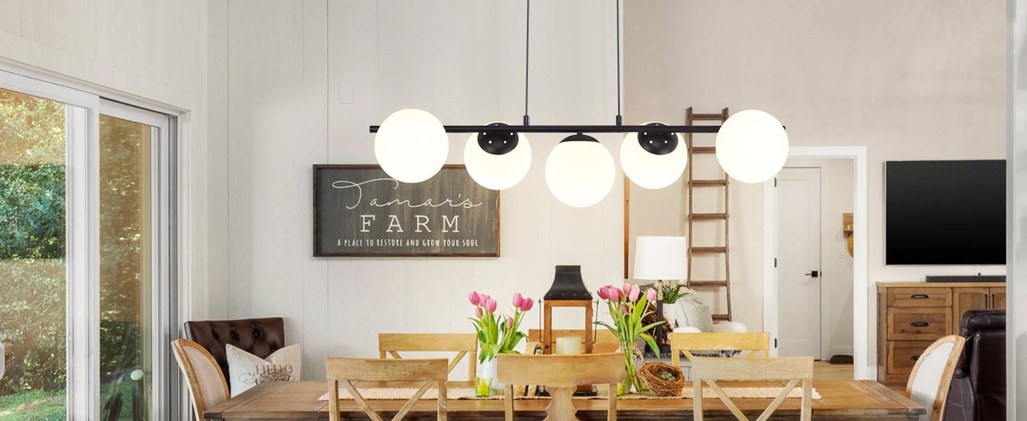 Lampada a sospensione ZMH, ideale per tavoli da pranzo, lampada a sospensione in vetro, lampada a sospensione a 5 luci, attacco E27, altezza regolabile (150 cm), design creativo, adatta per sala da pranzo, soggiorno o bancone bar, colore nero