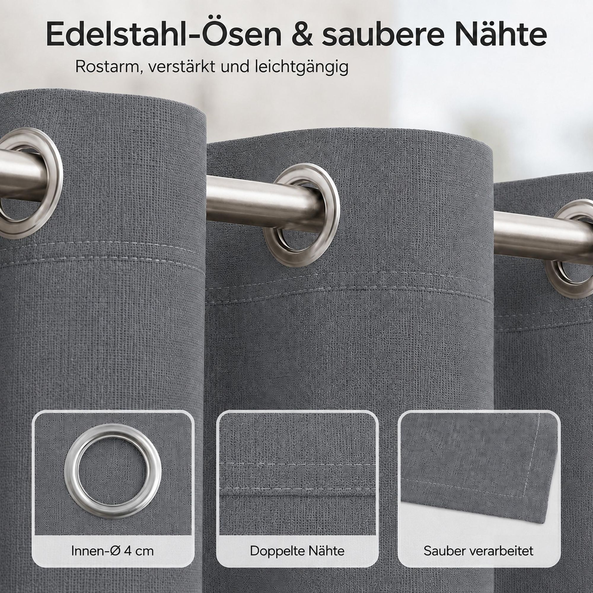 Outdoor Vorhang mit Ösen Grau 254 x 244 cm Winddicht Thermo Gardine Extra Breit 100% Verdunkelung UV Schutz Blickdicht Balkonvorhang für Pavillon Terrasse