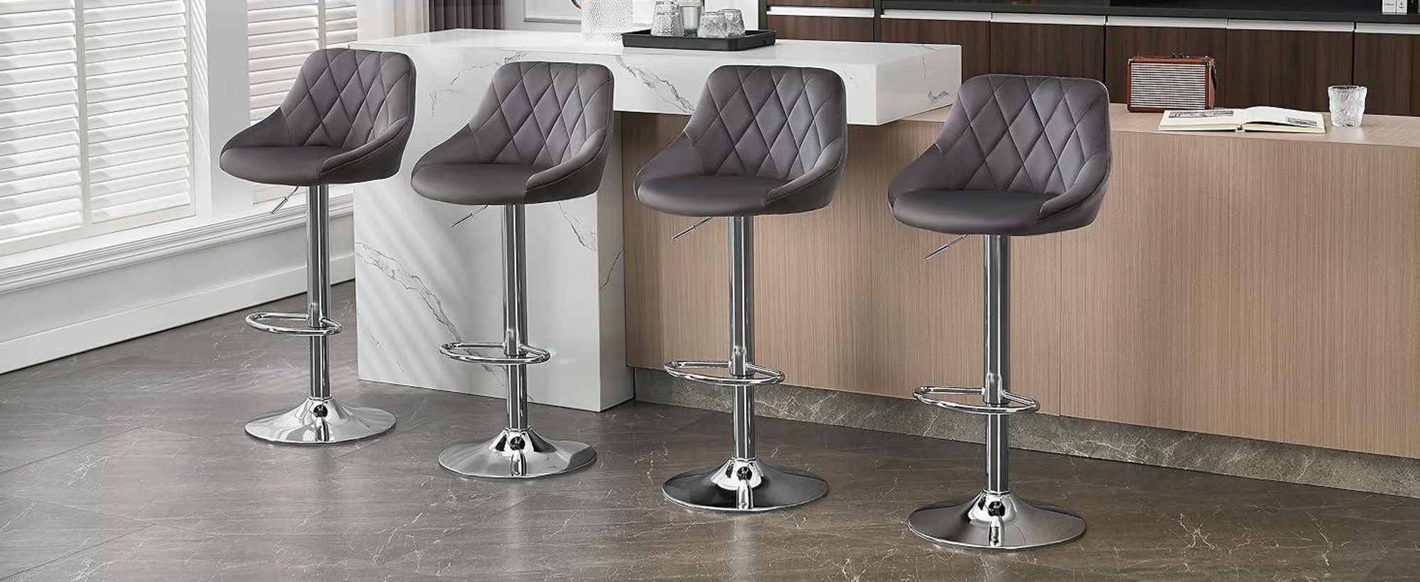 WOLTU 2er-Set Barhocker Barstuhl mit gepolsterter Sitzfläche aus Samt , höhenverstellbar drehbar, Dunkelgrau