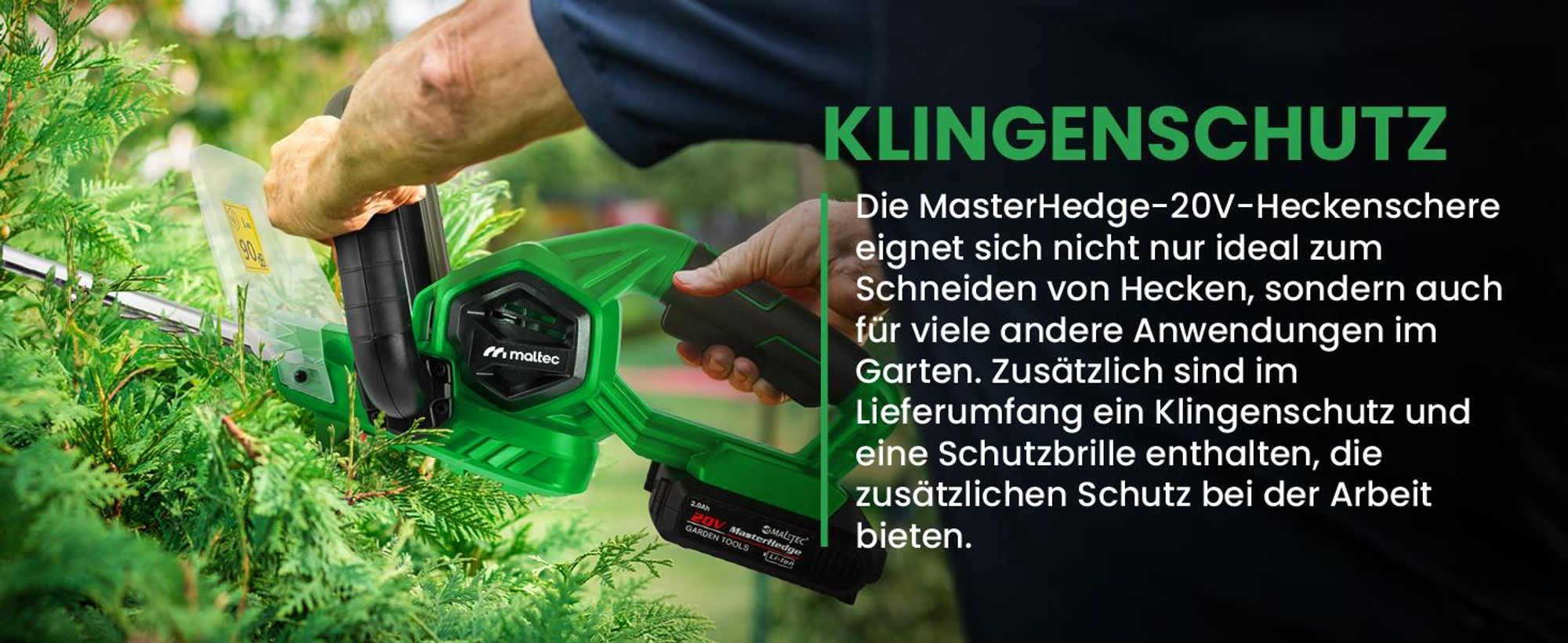 Elektrische Akku-Heckenschere 20V, 58cm Schnittlänge, 2Ah Akku