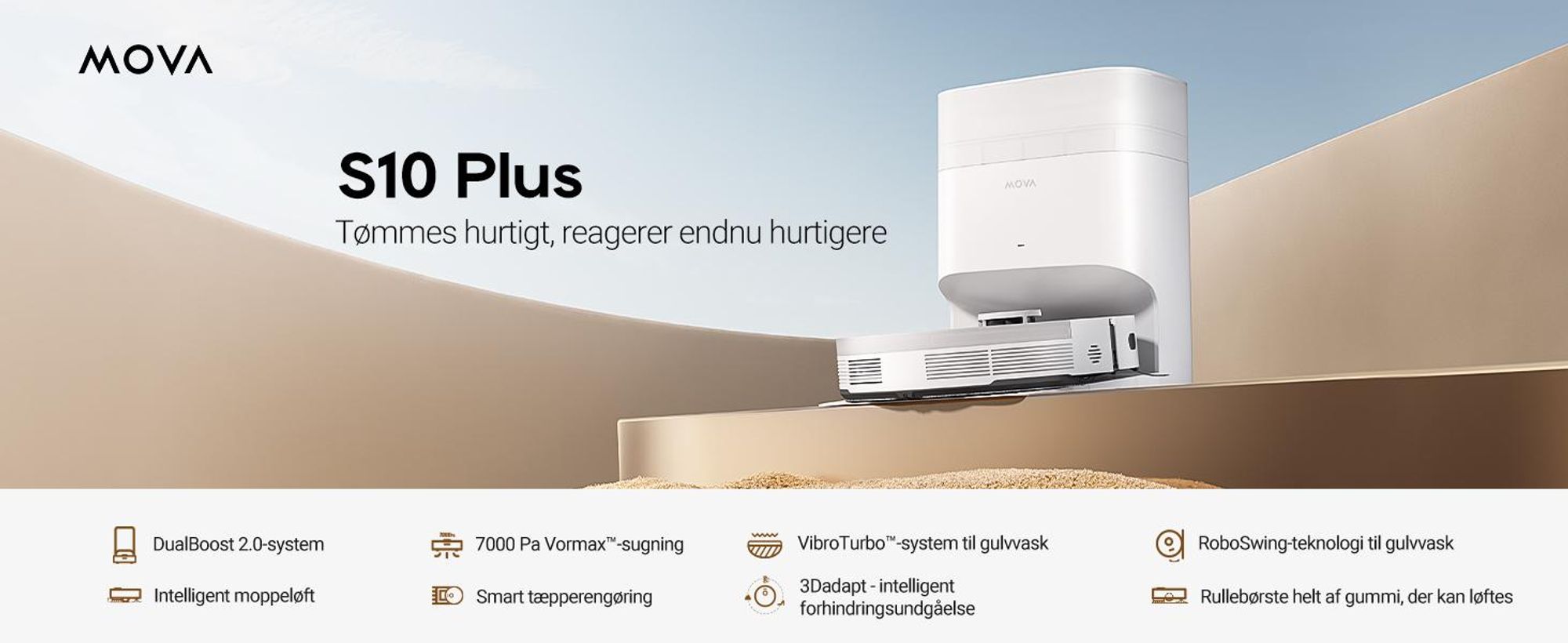 MOVA S10 Plus Roboter Staubsauger & Wischmopp, 7000 Pa, VibroTurbo-Wischen, Auto-Leer bis 90 Tage, 7 mm Hindernisüberwindung