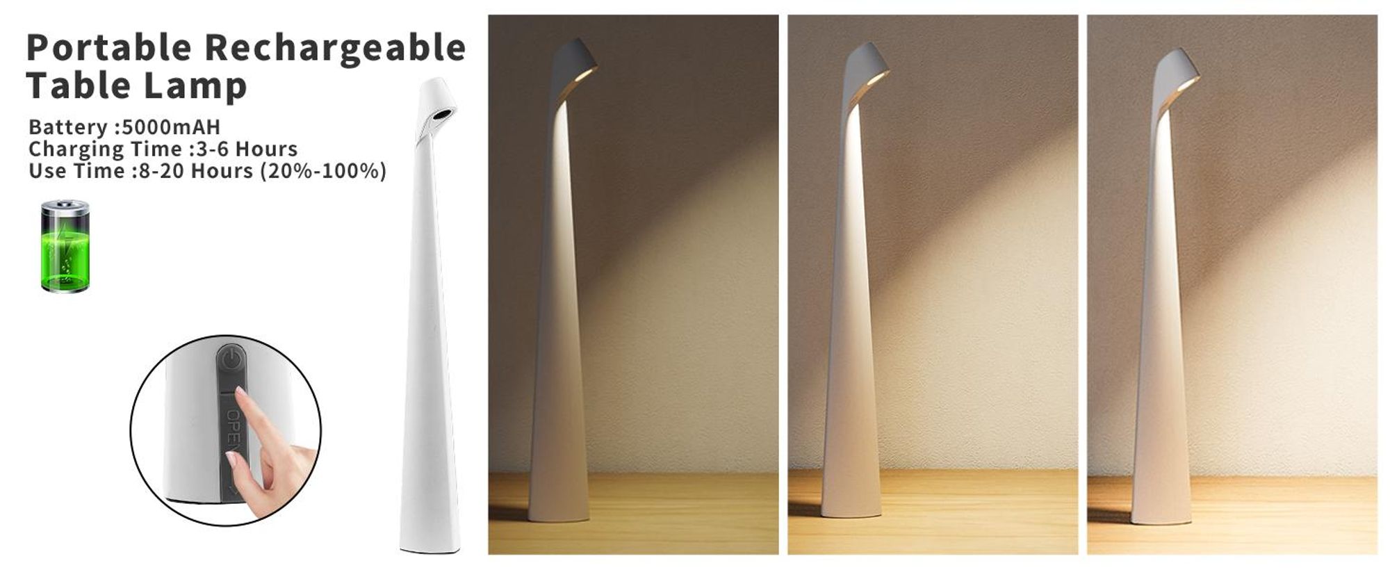 Moderne LED Tischlampe Mit Akku & Touch-Dimmung – Wasserdicht, Bis Zu 48h Laufzeit