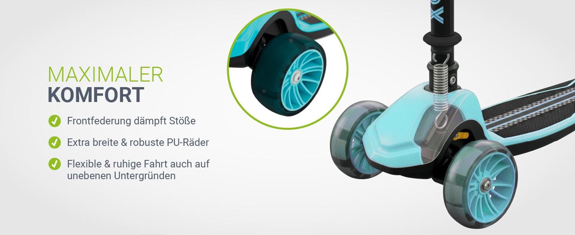 JUSKYS® Kinderroller Lumox - Blau, LED Räder, höhenverstellbarer Kinderscooter