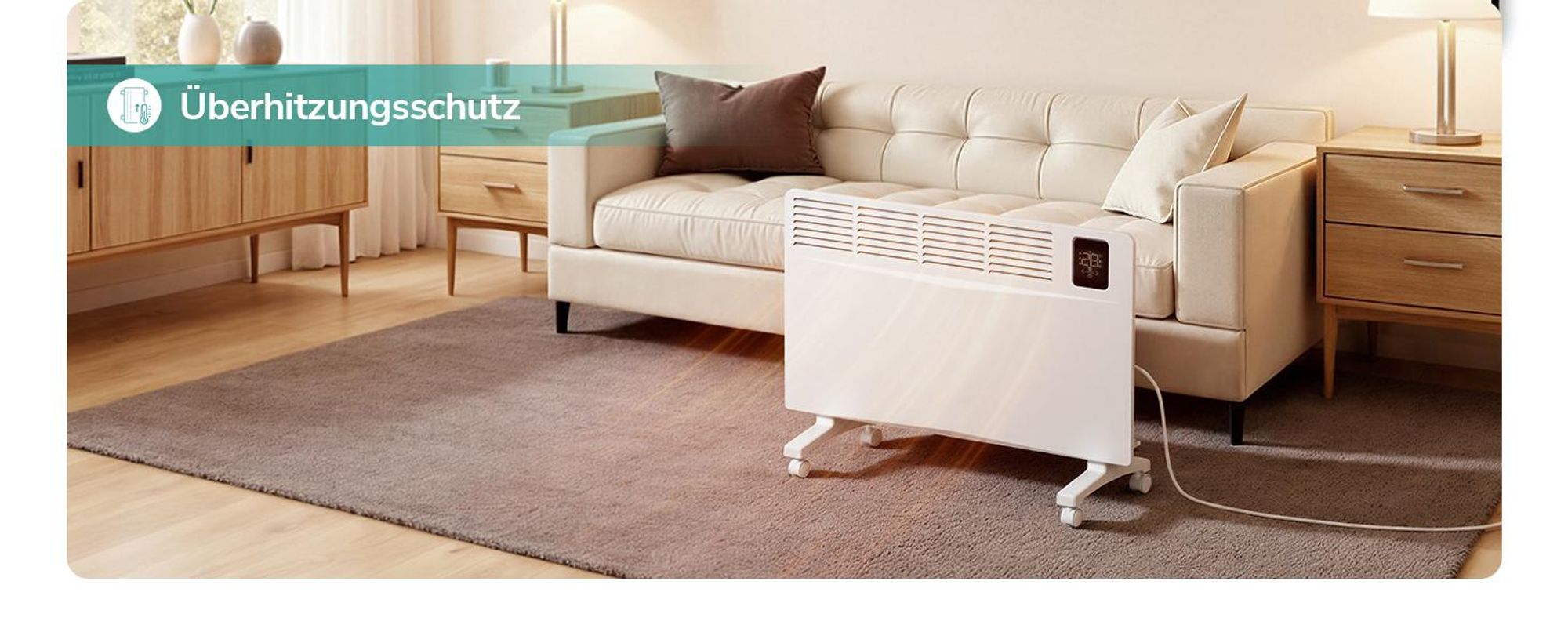 EMKE Konvektor Heizung 2000W mit WiFi & App, Elektroheizkörper Energiesparend, Wandheizung & Standgerät mit Rollen, 24/7 Timer, Weiß