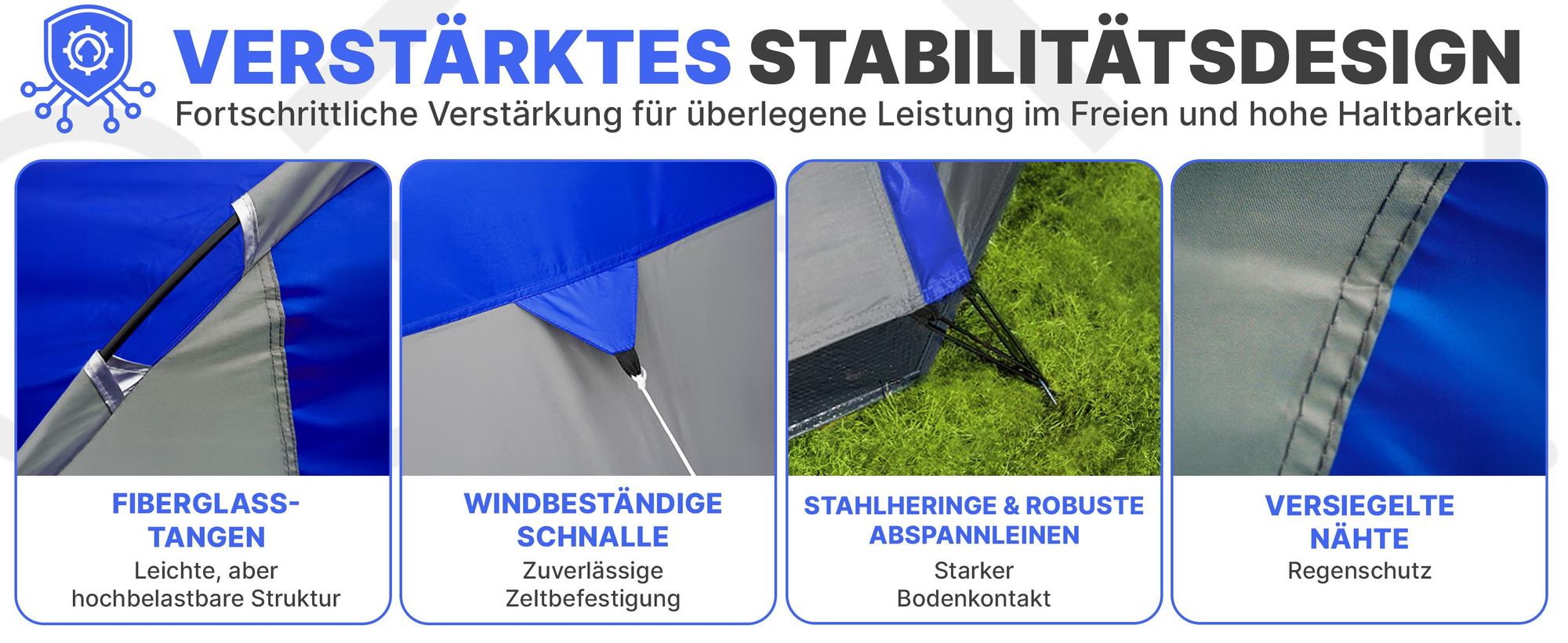 3-Personen Campingzelt Iglu – wasserdicht 3000 mm – mit Vorraum und Moskitonetz – Grau/Blau