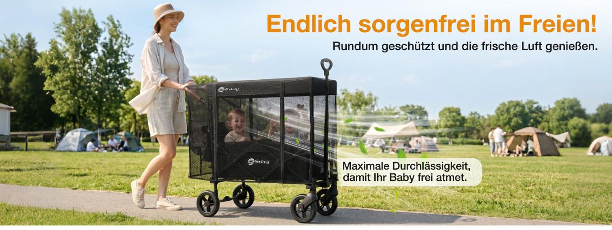 Sekey Insektenschutz Fliegengitter Moskitoschutz für Bollerwagen mit Dach, 110 x 60 x 75 cm