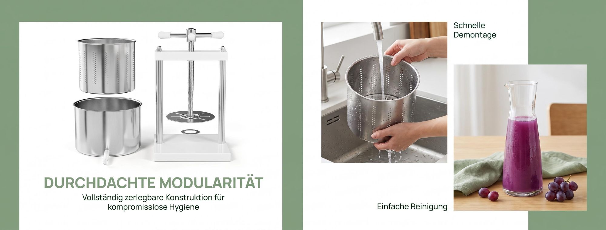 ROSEJANE Obstpresse 6 L, manuelle Saftpresse aus Edelstahl mit T-Griff