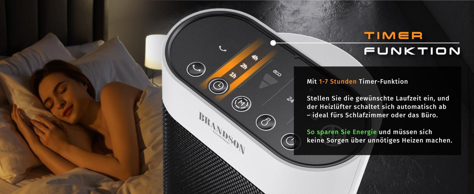 Brandson 2000W Keramik Heizlüfter mit Fernbedienung, 80° Oszillation, Überhitzungsschutz, Automatische Abschaltung, Umkippschutz, 1-7h Timer, 2 Leistungsstufen, Weiß