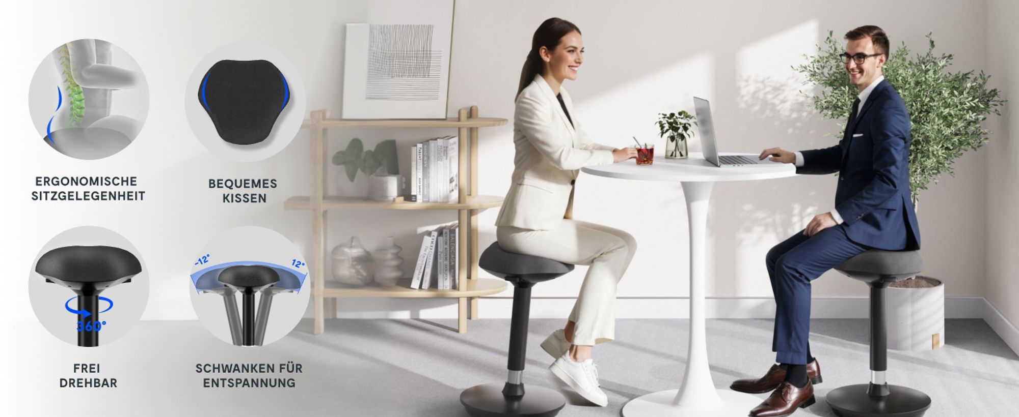 FLEXISPOT Ergonomischer Arbeitshocker – Höhenverstellbare Stehhilfe, 360° drehbar, Bürohocker – Schreibtischhocker – Sitz-Steh-Hocker (Schwarz)