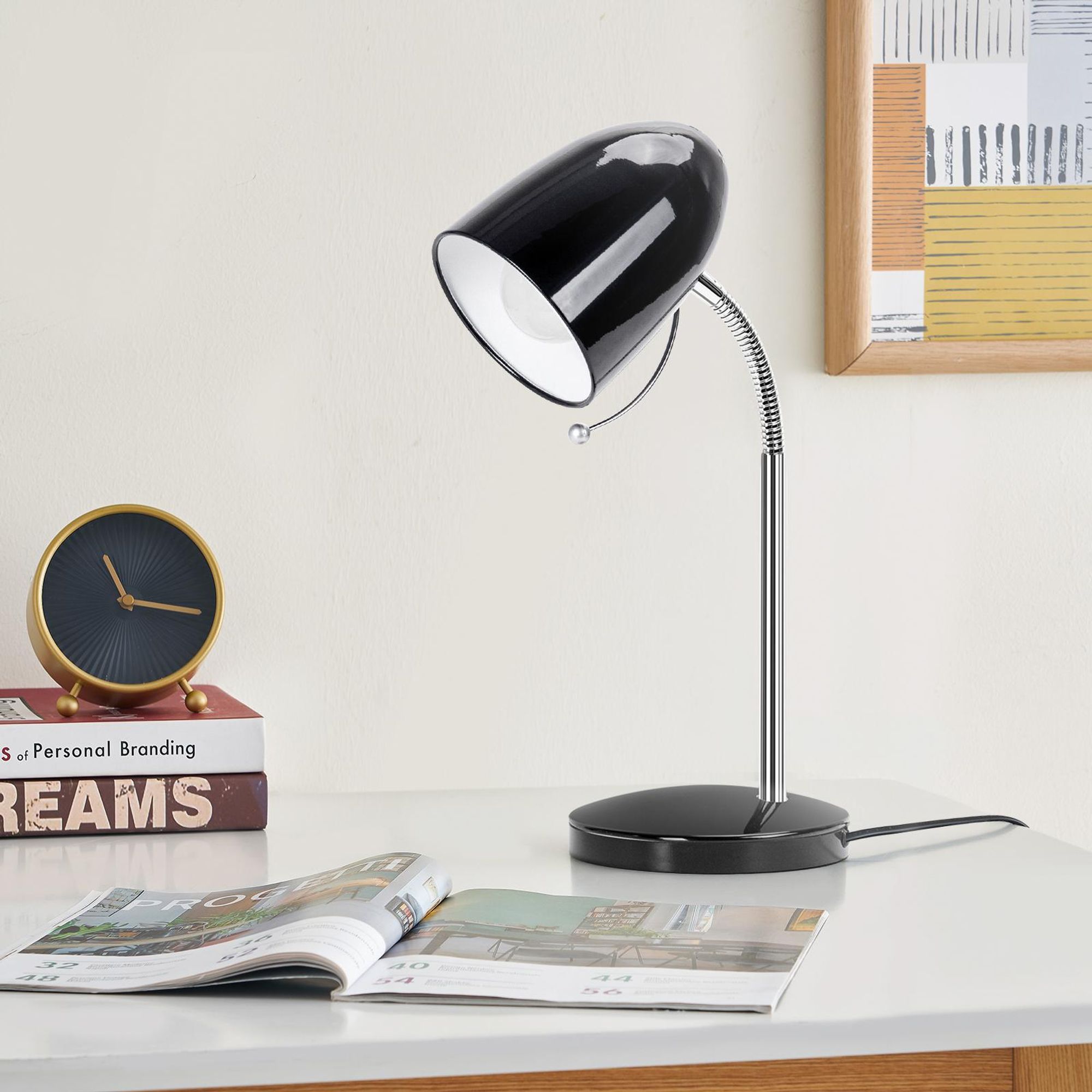 Aigostar schreibtischlampe kinder retro, tischlampe mit kabel, ohne glühbirne, passend für E27 modell glühbirne,nachttischlampe, schwarz