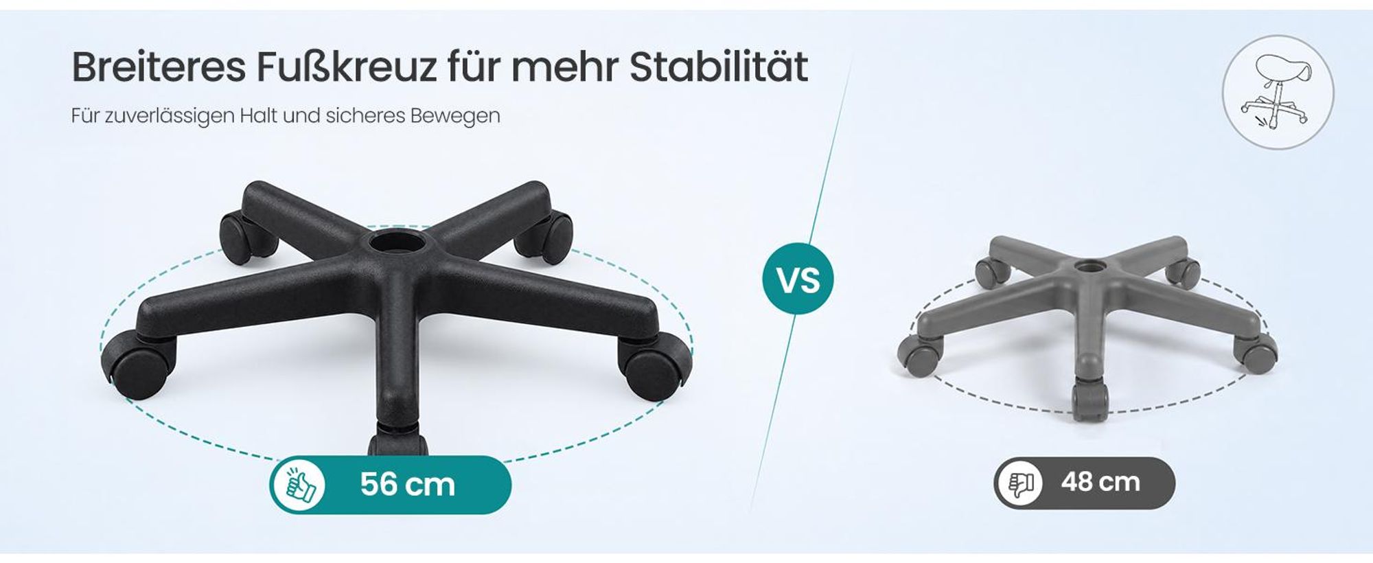 SONGMICS Sattelhocker, Ergonomischer Rollhocker aus Kunstleder, Höhenverstellbar, 56 x 56 x 45-61 cm, Schwarz