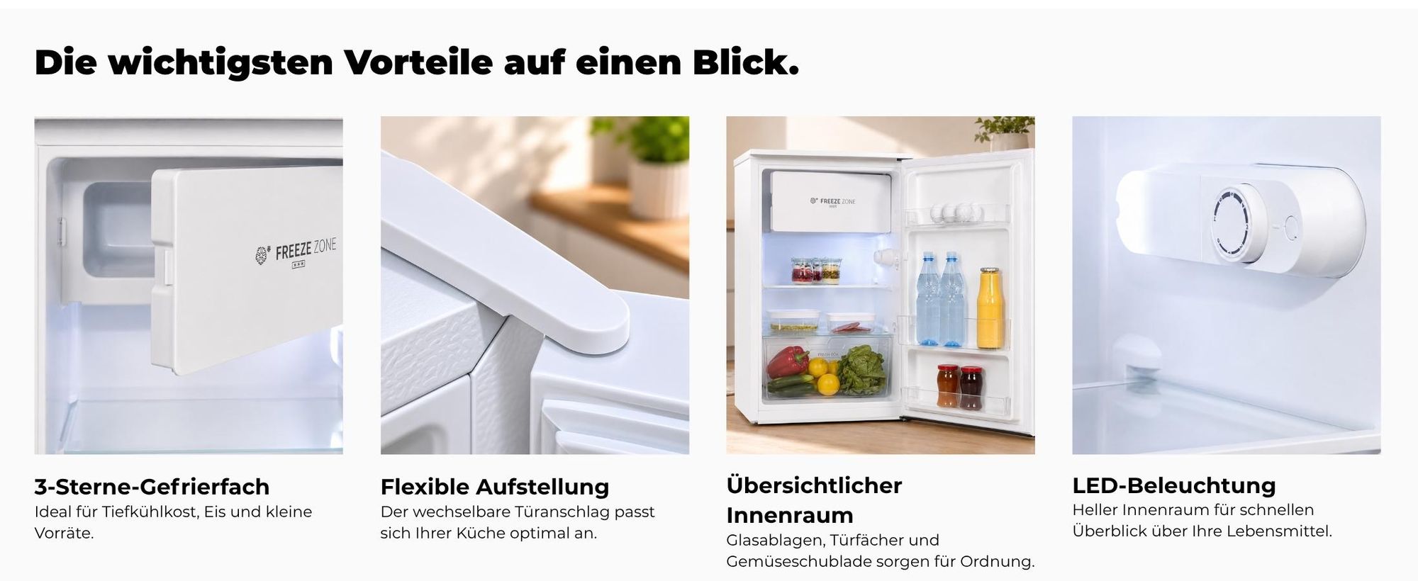 Exquisit Kühlschrank, KS5117-3-010E weiss, Kühlschrank mit Gefrierfach, Freistehend,  3-Sterne-Gefrieren, Türanschlag wechselbar, Temperaturregelung